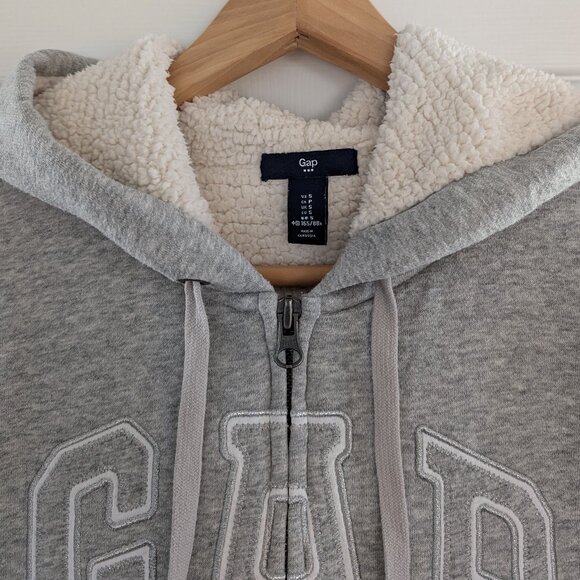 GAP Logo sherpa lined full zip hoodie grey size small - Picture 2 of 16